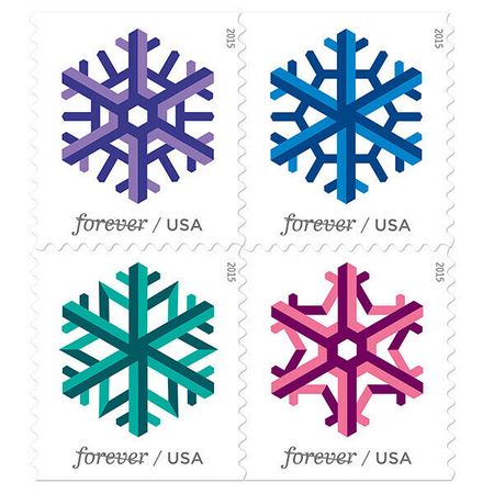 100 Snowflake Postage Stamps Unused Geometric Snowflakes Modern Winter Christmas Holiday Forever Stamps for Mailing